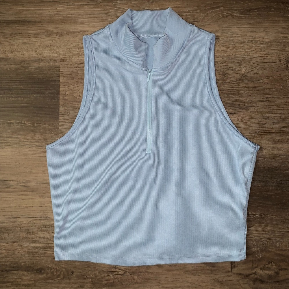 Sleeveless Light Blue Mock Neck Top